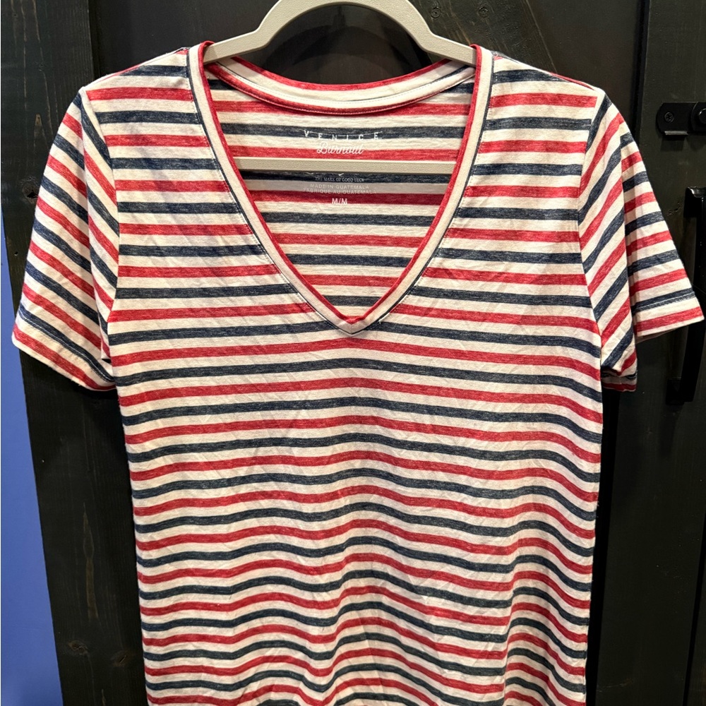 Lucky Brand Red and Blue Striped Tee